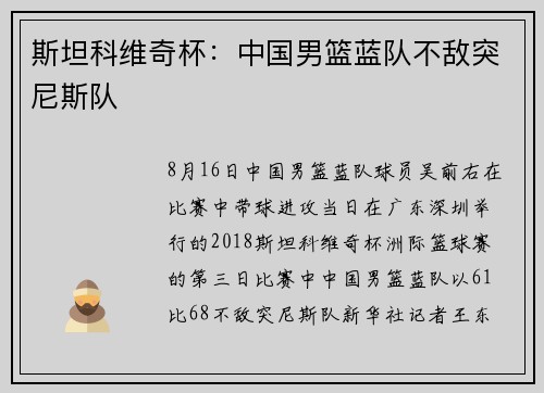 斯坦科维奇杯：中国男篮蓝队不敌突尼斯队